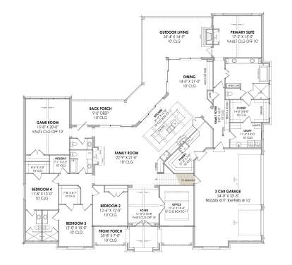 Main Floor w/ Basement Stairs Location for House Plan #7983-00065