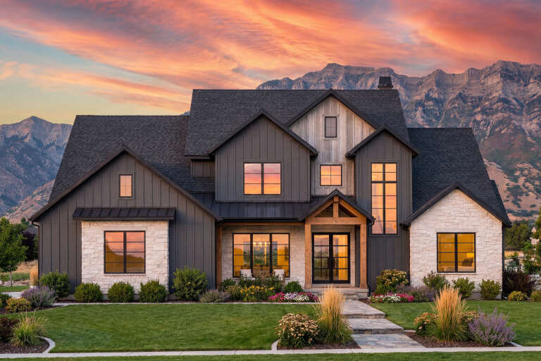House Plan House Plan #30814 Front Elevation at Dusk