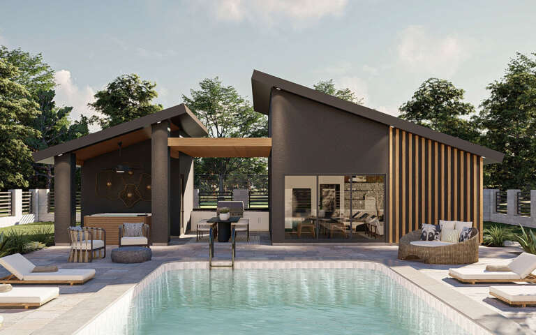 Contemporary Pool House Plan - 487 Square Feet, 1 Bathroom | Floor Plan ...