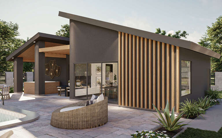 Contemporary Pool House Plan - 487 Square Feet, 1 Bathroom | Floor Plan ...