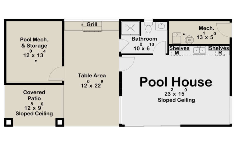 Contemporary Pool House Plan - 487 Square Feet, 1 Bathroom | Floor Plan ...