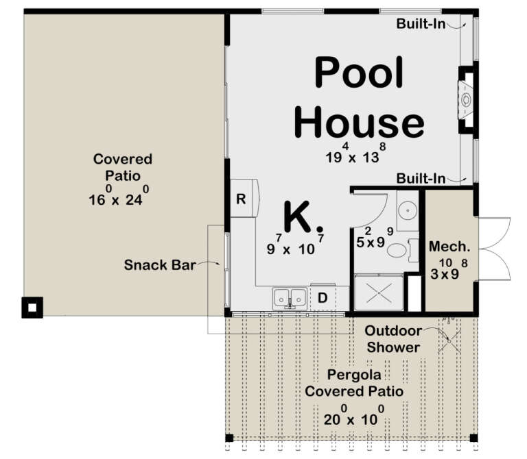 Modern Pool House Plan - 449 Square Feet, 1 Bathroom | Floor Plan #963 ...