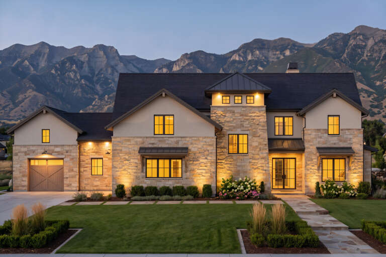 House Plan House Plan #30837 Front Elevation at Dusk