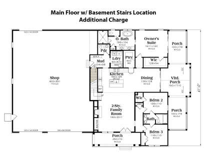 Main Floor w/ Basement Stairs Location for House Plan #009-00396