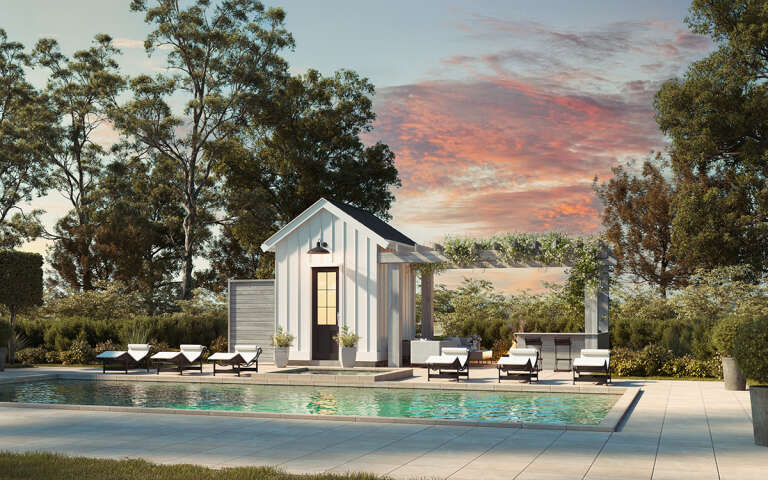 Modern Farmhouse Pool House Plan - 104 Square Feet | Floor Plan #8937 ...