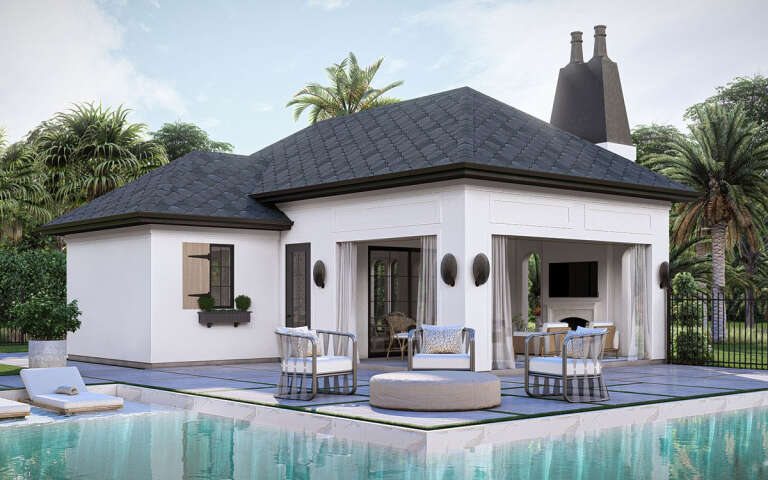 Mediterranean Pool House Plan - 547 Square Feet, 1 Bathroom | Floor ...