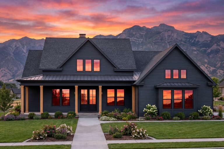 House Plan House Plan #30908 Front Elevation at Dusk