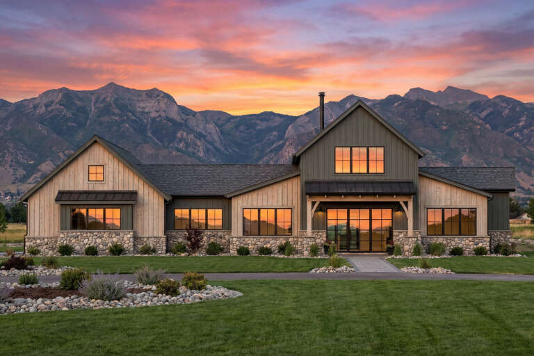 House Plan House Plan #30915 Front Elevation at Dusk