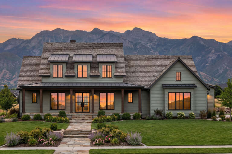 House Plan House Plan #30931 Front Elevation at Dusk