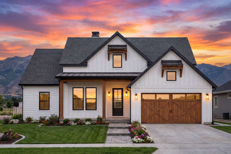 House Plan House Plan #30937 Front Elevation at Dusk