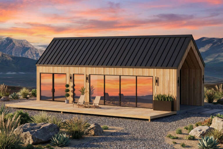 House Plan House Plan #30956 Angled Left Elevation at Dusk