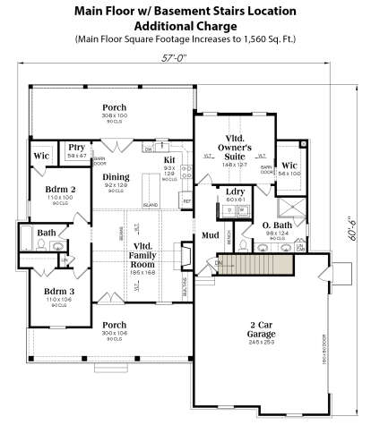 Main Floor w/ Basement Stairs Location for House Plan #009-00397