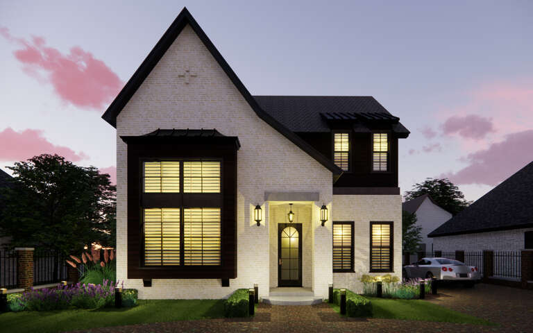 House Plan House Plan #30958 Front Elevation at Dusk