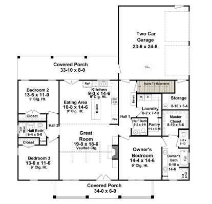 Main Floor w/ Basement Stairs Location for House Plan #348-00319
