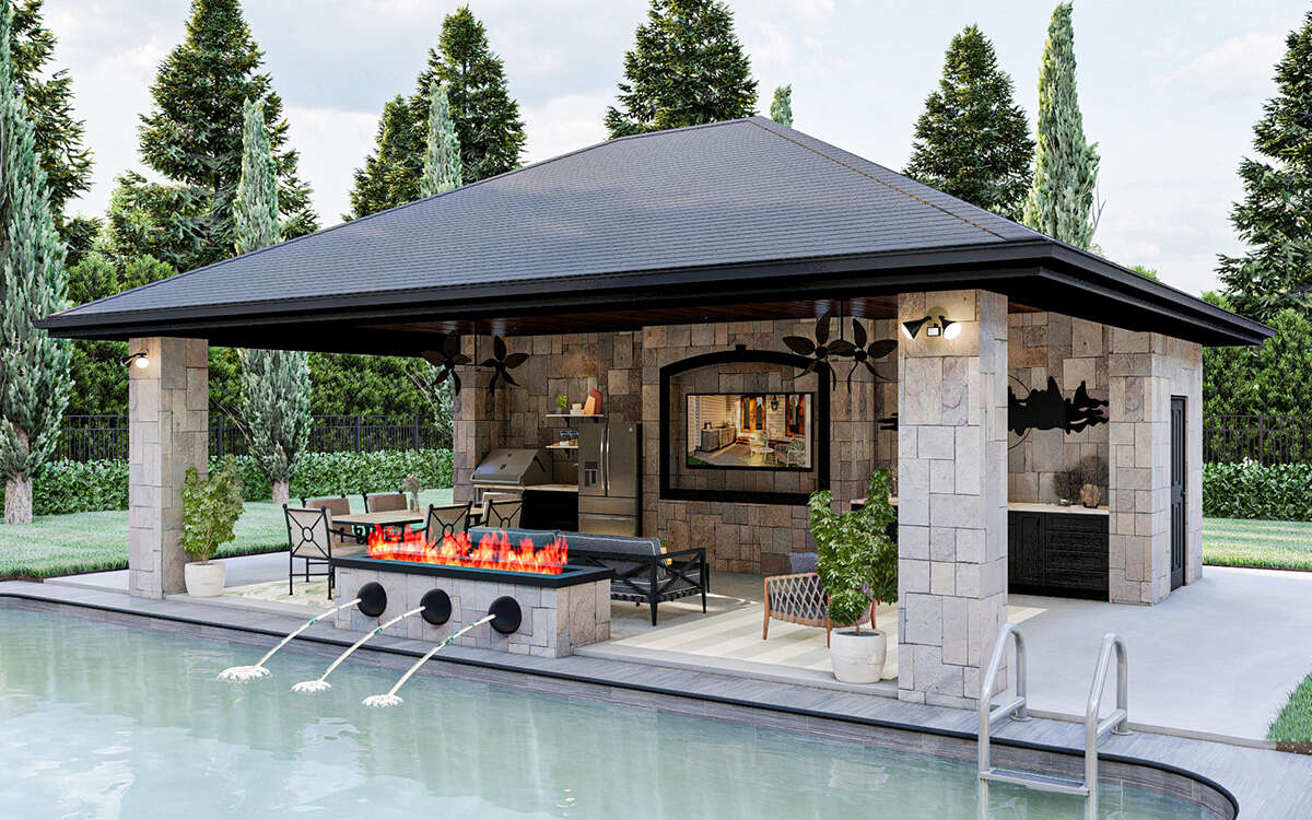 Modern Pool House Plan - 182 Square Feet, 0.5 Bathroom | Floor Plan ...