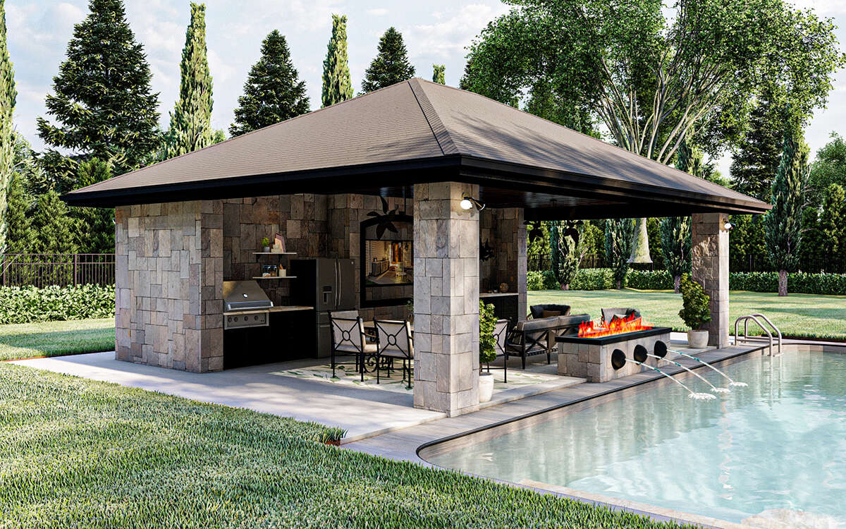 Modern Pool House Plan - 182 Square Feet, 0.5 Bathroom | Floor Plan ...