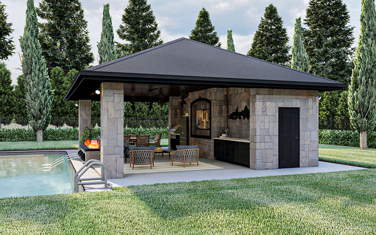 Modern Pool House Plan - 182 Square Feet, 0.5 Bathroom | Floor Plan ...