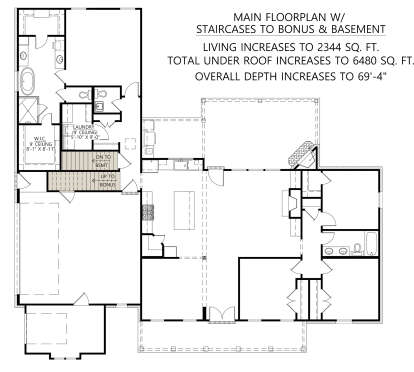Main Floor w/ Bonus Room and Basement Stairs Location for House Plan #4534-00113