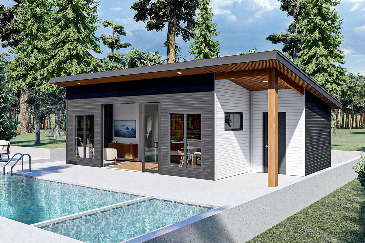 Modern Pool House Plan - 402 Square Feet, 1 Bathroom | Floor Plan #963 ...