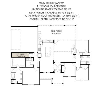 Main Floor w/ Basement Stairs Location for House Plan #4534-00122