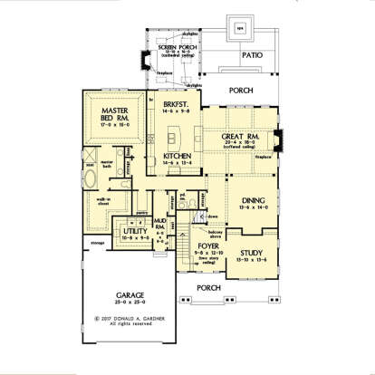 Main Floor w/ Basement Stairs Location for House Plan #2865-00417