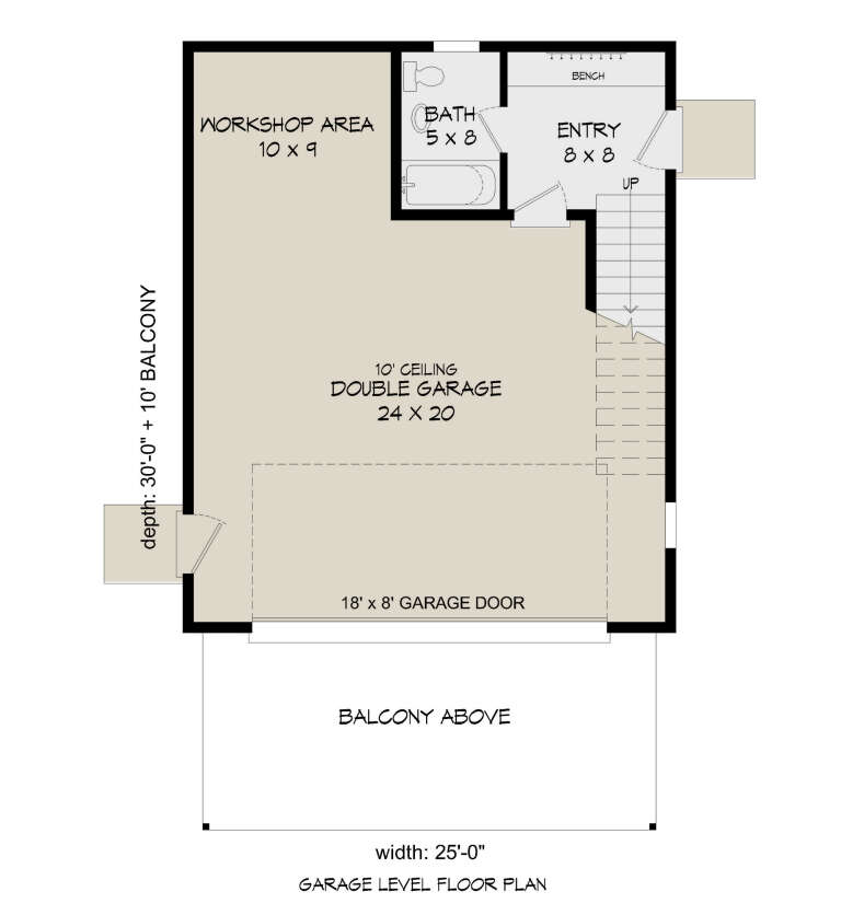 Modern 2 Car Garage Plan - 1,500 Square Feet, 1 Bedroom, 2 Bathrooms ...