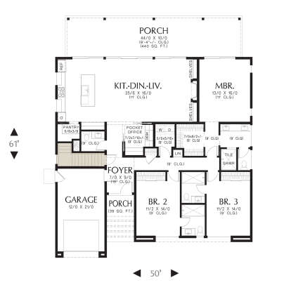 Main Floor w/ Basement Stairs Location for House Plan #2559-01033