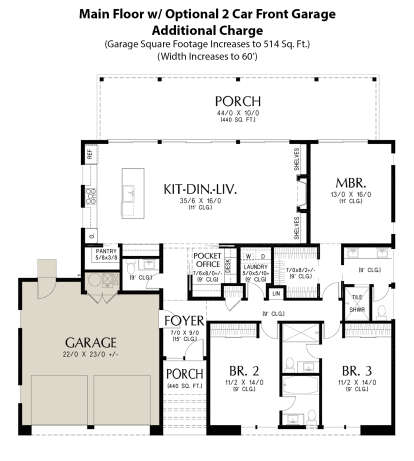 Main Floor w/ 2-Car Front Entry Garage Option for House Plan #2559-01033