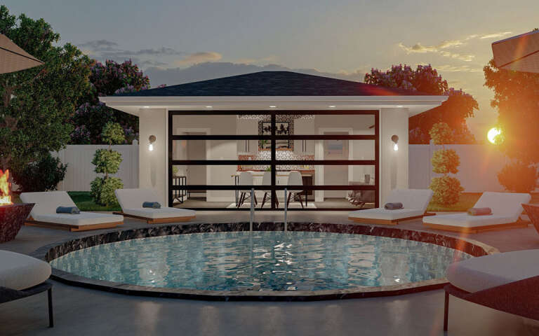 House Plan House Plan #31143 Front Elevation at Dusk