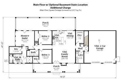 Main Floor w/ Basement Stairs Location for House Plan #009-00399