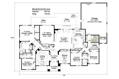 Main Floor w/ Basement Stairs Location for House Plan #035-01093
