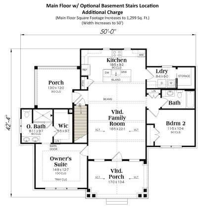 Main Floor w/ Basement Stairs Location for House Plan #009-00401