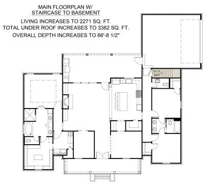 Main Floor w/ Basement Stairs Location for House Plan #4534-00126