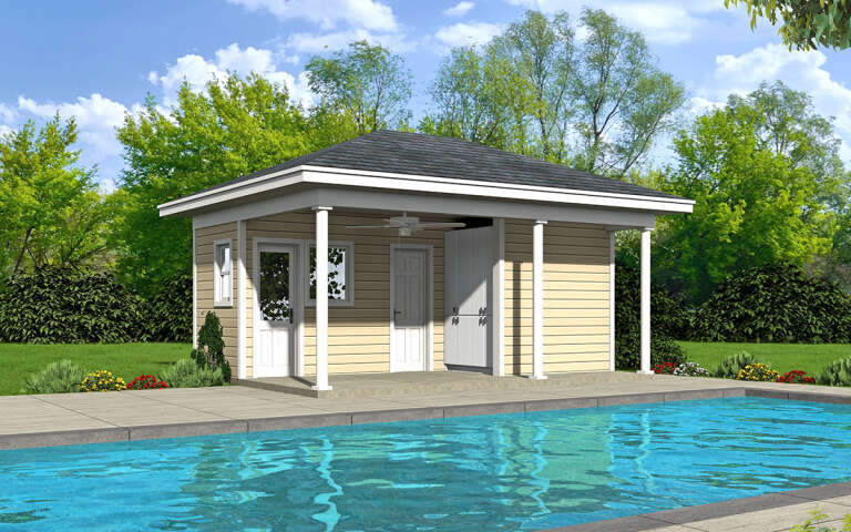 Traditional Pool House Plan - 162 Square Feet, 1 Bathroom | Floor Plan ...