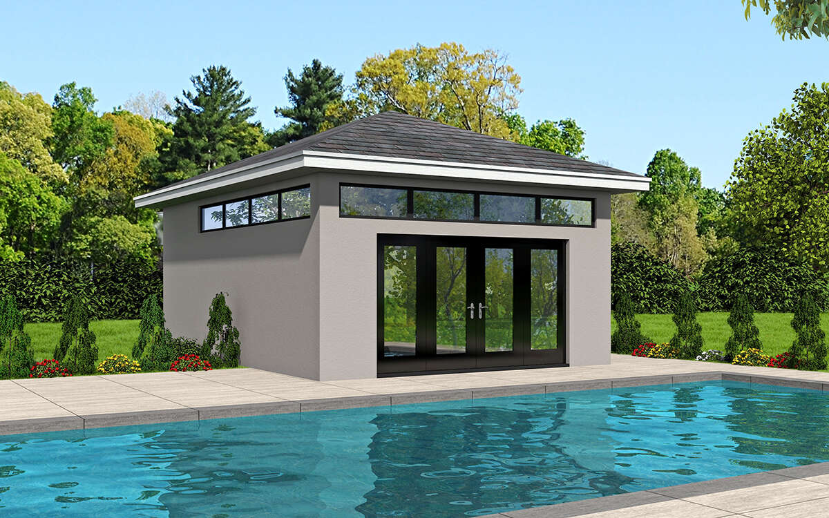 Contemporary Pool House Plan - 432 Square Feet, 1 Bathroom | Floor Plan ...
