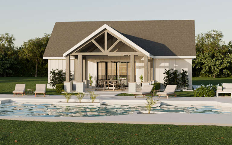 Modern Farmhouse Pool House Plan - 836 Square Feet, 1 Bathroom | Floor ...