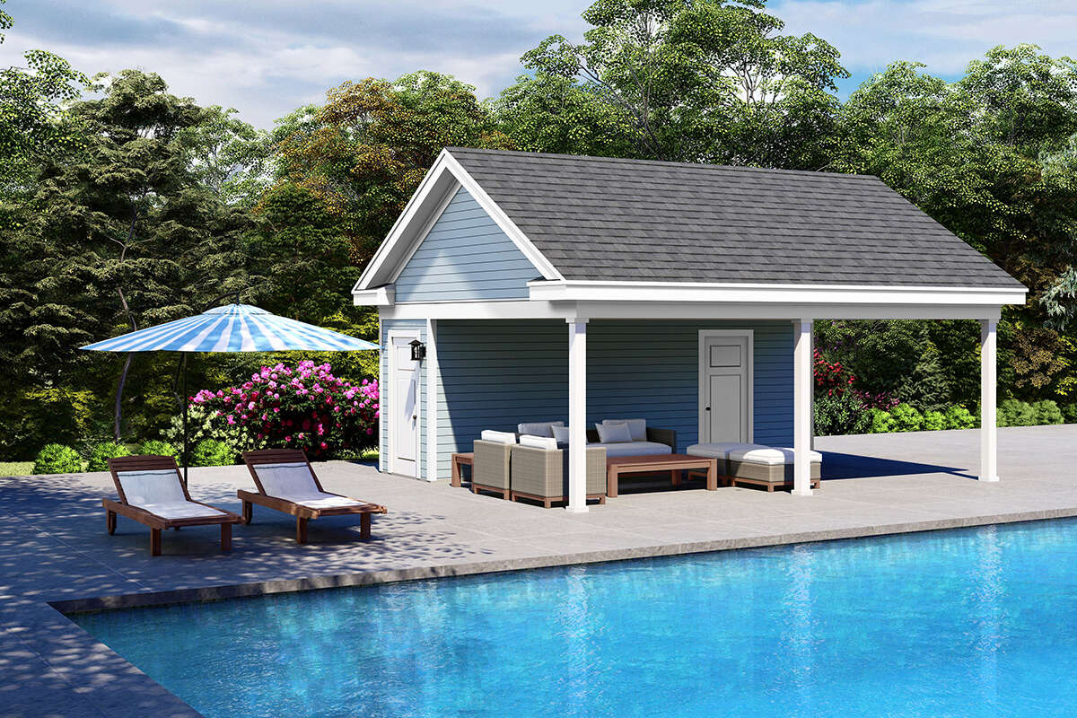Traditional Pool House Plan - 138 Square Feet, 0.5 Bathroom | Floor ...