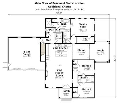 Main Floor w/ Basement Stairs Location for House Plan #009-00404
