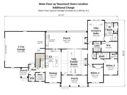 Main Floor w/ Basement Stairs Location for House Plan #009-00405