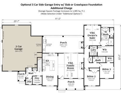 Optional 3 Car Side Garage  for House Plan #009-00405