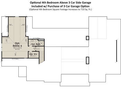 Optional 4th Bedroom Above Optional 3 Car Side Garage for House Plan #009-00405