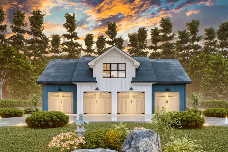 House Plan House Plan #31412 Front Elevation at Dusk