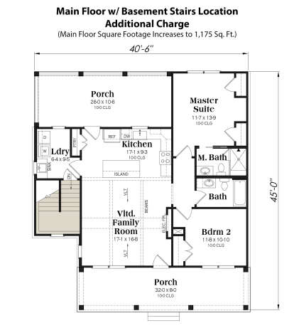 Main Floor w/ Basement Stairs Location for House Plan #009-00406