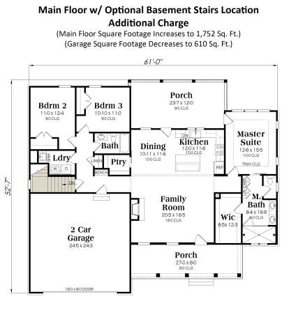 Main Floor w/ Basement Stairs Location for House Plan #009-00407