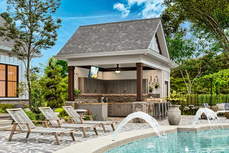 Craftsman Pool House Plan - 72 Square Feet, 0.5 Bathroom | Floor Plan ...