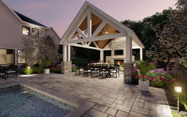 House Plan House Plan #31437 Angled Front Elevation at Dusk