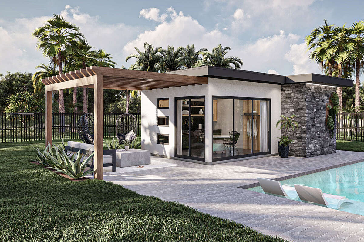 Modern Pool House Plan - 306 Square Feet, 1 Bathroom | Floor Plan #963 ...