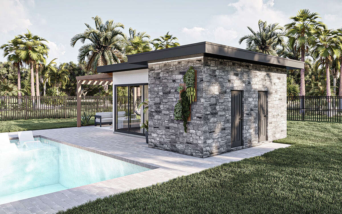 Modern Pool House Plan - 306 Square Feet, 1 Bathroom | Floor Plan #963 ...