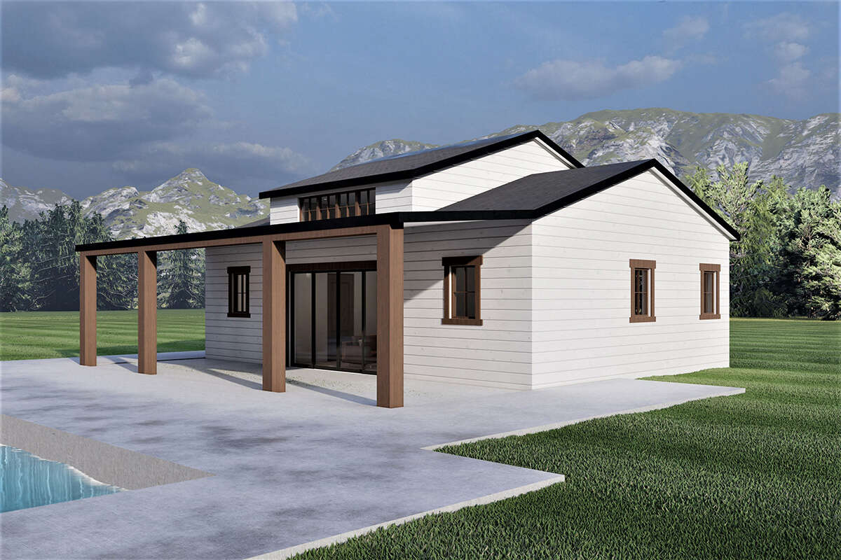 Modern Pool House Plan - 619 Square Feet, 1 Bedroom, 1 Bathroom | Floor ...