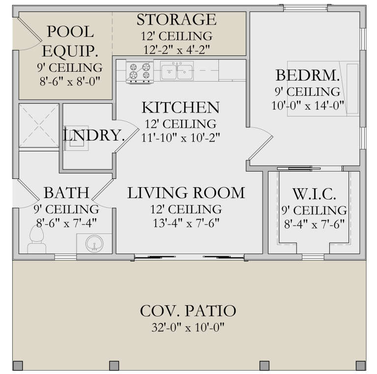 Modern Pool House Plan - 619 Square Feet, 1 Bedroom, 1 Bathroom | Floor ...